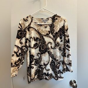 JM Collection Black and Cream Patterned Blouse
